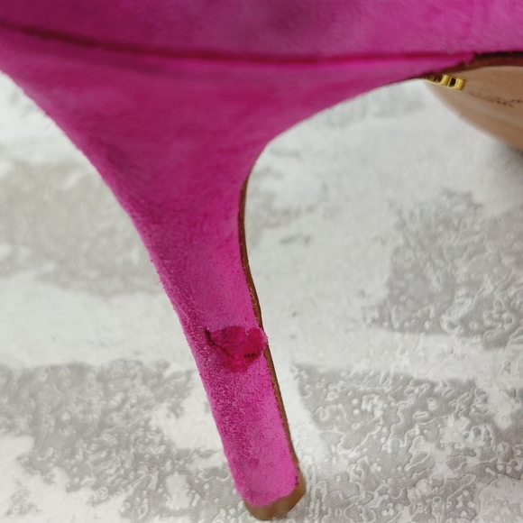 Veronica Beard Gadot Pink Suede Peep Toe Stiletto Heel Pumps D661 - Picture 12 of 14
